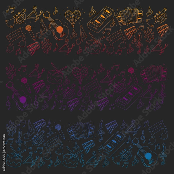 Fototapeta Music background for patterns. Vector illustration with musical instruments.
