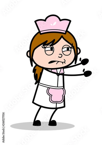 Fototapeta Trying to Pull - Retro Cartoon Waitress Female Chef Vector Illustration