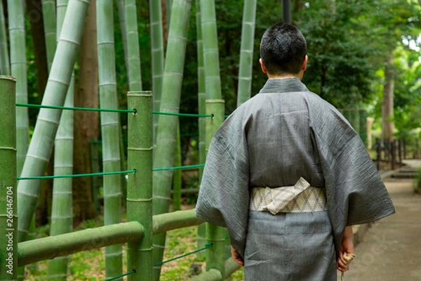 Obraz Japanese Kimono style in bamboo forest