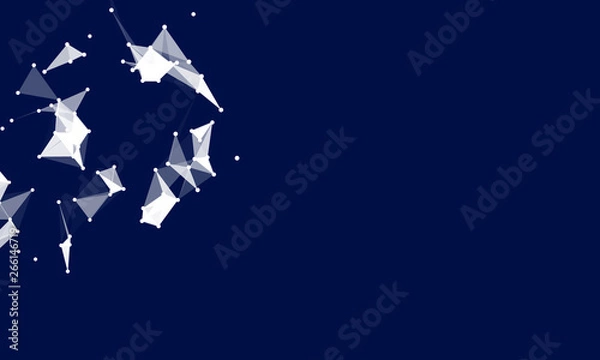 Fototapeta Abstract futuristic background with dots and lines. Vector illustration. Scientific and technological concept, molecular particles and atoms. Big data digital. Polygonal structure.