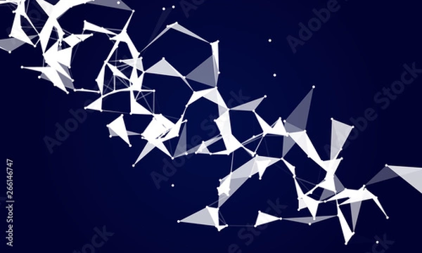 Fototapeta Abstract futuristic background with dots and lines. Vector illustration. Scientific and technological concept, molecular particles and atoms. Big data digital. Polygonal structure.