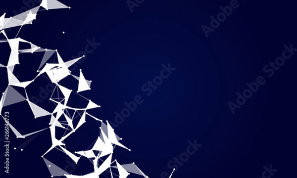 Fototapeta Abstract futuristic background with dots and lines. Vector illustration. Scientific and technological concept, molecular particles and atoms. Big data digital. Polygonal structure.
