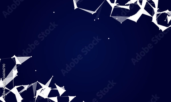 Fototapeta Abstract futuristic background with dots and lines. Vector illustration. Scientific and technological concept, molecular particles and atoms. Big data digital. Polygonal structure.