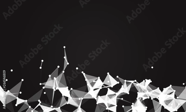 Fototapeta Abstract futuristic background with dots and lines. Vector illustration. Scientific and technological concept, molecular particles and atoms. Big data digital. Polygonal structure.