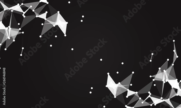 Fototapeta Abstract futuristic background with dots and lines. Vector illustration. Scientific and technological concept, molecular particles and atoms. Big data digital. Polygonal structure.