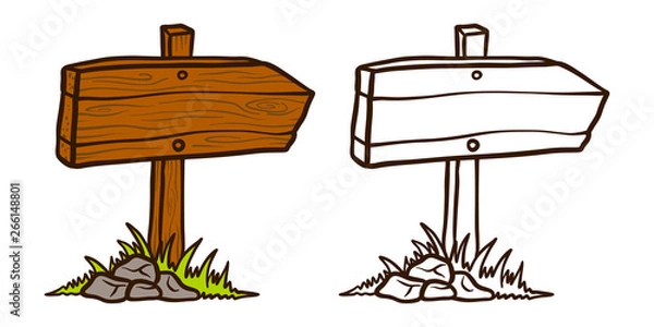 Fototapeta Doodle Wood signboard icon set . Hand drawn Cartoon of wood signboard vector icon for web design isolated on white background