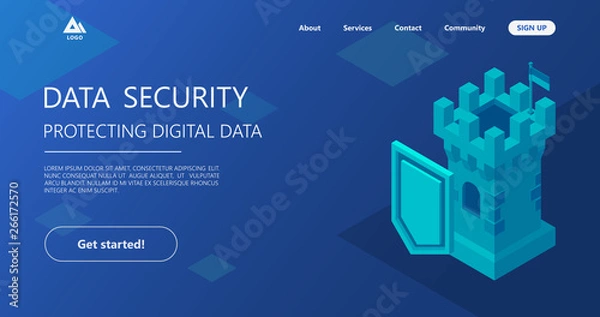 Fototapeta Cyber security concept. Can use for web banner, infographics, hero images. working on digital marketing strategy landing page. Digital marketing, digital technologies concept. Blue.