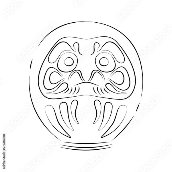 Obraz Japan shinto ceremony daruma doll vector illustration simplified travel icon. Ritual talisman. Buddha shrine. Chinese, asian traditional symbol. Line sketch. Realistic element design, fabric print.