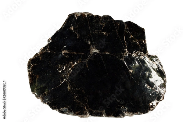 Fototapeta Phlogopite, black mica mineral from layered silicates subclasses isolated on white background