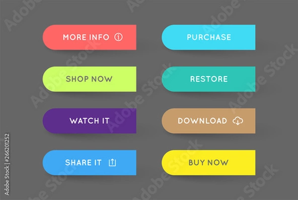 Fototapeta Set of Vector Modern Gradient App or Game Buttons. Trendy gradient colors with shadows.