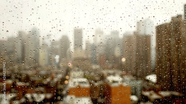 Fototapeta Sad Depressiv Moody Wet Weather Season in Rainy City Background 