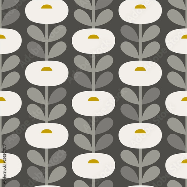 Obraz Scandinavian style daisies gray vector seamless pattern.