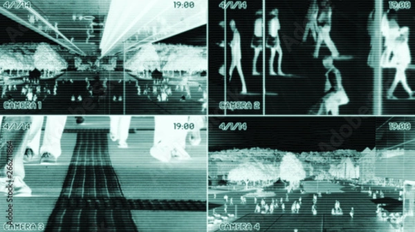 Fototapeta CCTV Split Screen Surveillance Security Camera Background