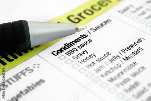 Fototapeta Grocery list - condiments
