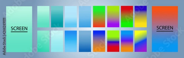 Fototapeta Vector EPS 10 Gradient Set. Different colors. Modern Smartphone screen, mobile app Template. Design for Wallpaper, background, banner, flyer, Social media post