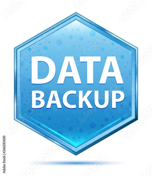 Fototapeta Data Backup crystal blue hexagon button