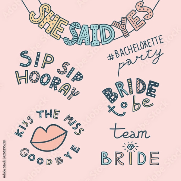 Obraz Bachelorette party concept. Set of colorful letterings.