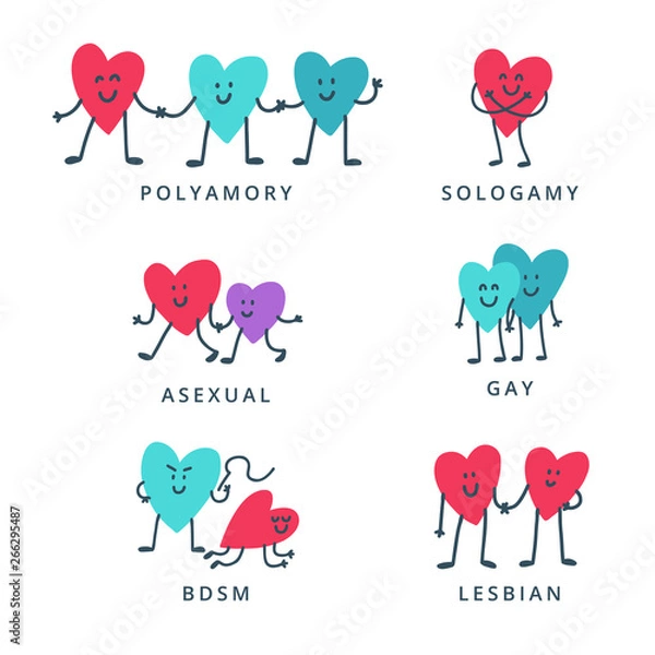 Obraz Set of icons with heart characters, LGBT and alternative types of relationships