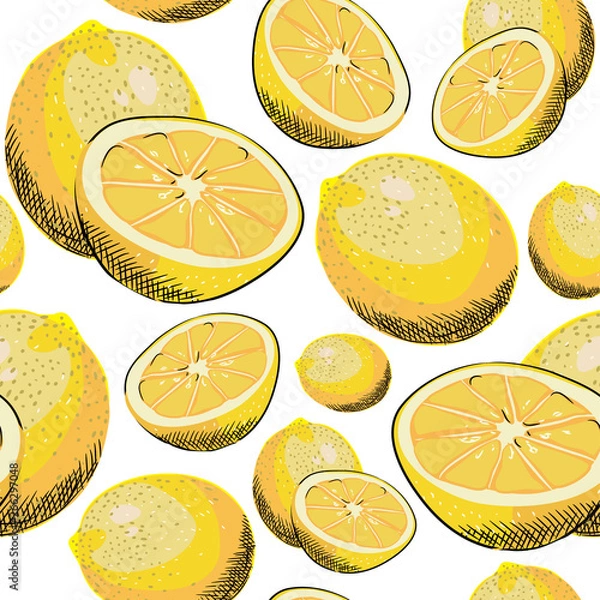 Fototapeta Lemon seamless pattern. Vector illustration on white background