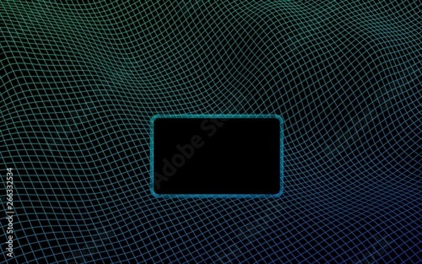Fototapeta Abstract landscape on a dark background. Ready template. Cyberspace grid. hi tech network. 3d illustration. Mockup.