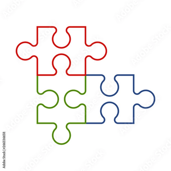 Fototapeta Three colored piece puzzle line icon.Vector Illustration
