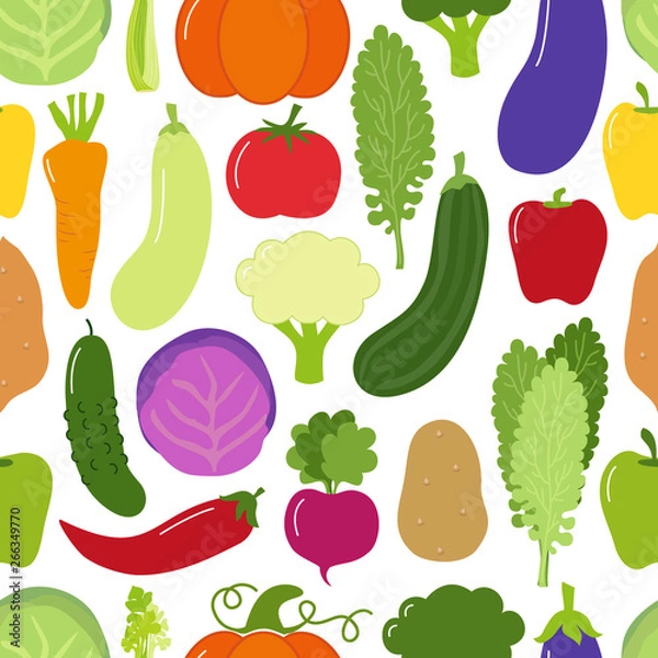 Obraz Cute Vegan Menu seamless pattern background with various vegetables