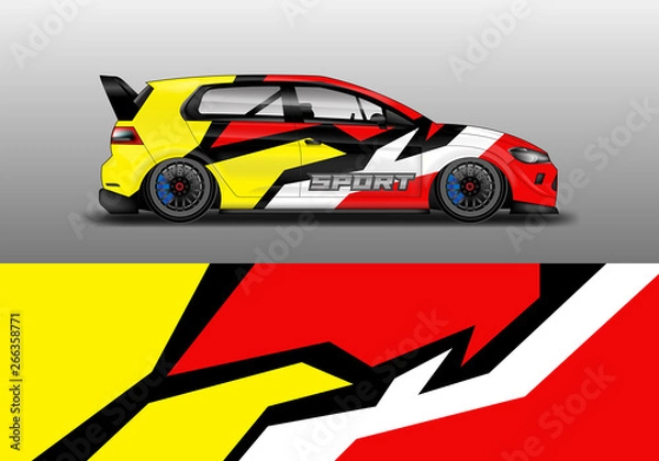 Fototapeta Car wrap graphic vector. Abstract stripe racing background kit designs for wrap vehicle, race car, rally, adventure and livery