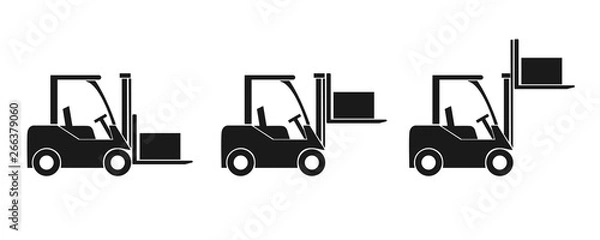 Obraz Forklift truck icon. Transportation of cargo and boxes in the warehouse. Vector  illustration