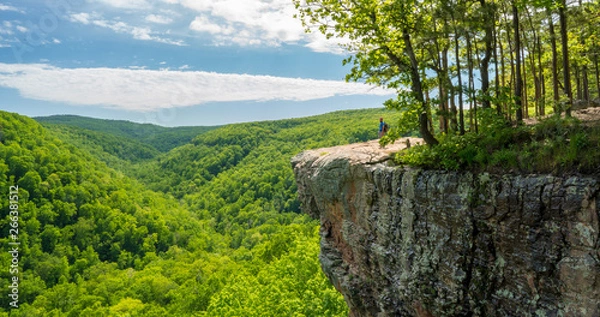 Fototapeta Para turystów robiących zdjęcia na szlaku turystycznym Whitaker Point, z widokiem na krajobraz, góry Ozark, NWA w północno-zachodniej Arkansas