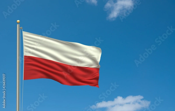 Fototapeta Flag of Poland waving in the wind in front of blue sky