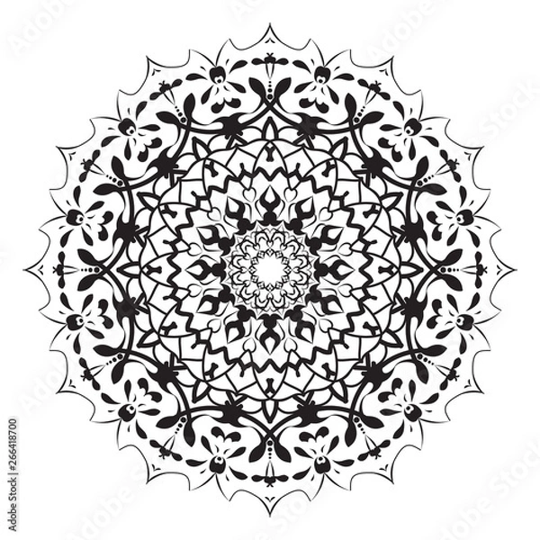 Fototapeta Ethnic black symbol, yoga. Henna tattoo style.