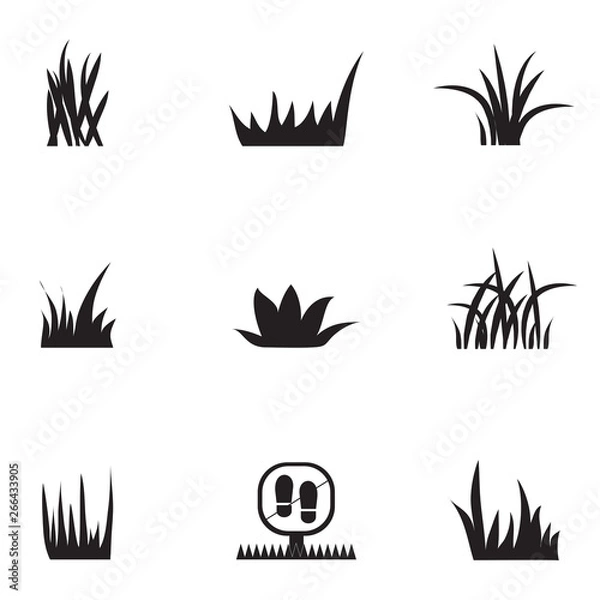 Fototapeta Grass Icons Set - Isolated On White Background. Grass Vector Illustration. Flat Plant Vector For Logo Design, Lawn Symbol, Herbal And Park Design. Cartoon Style
