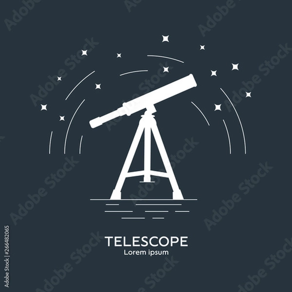 Obraz Silhouette icon of telescope. Telescope logo. Space exploration and adventure symbol. Concept of world explore. Clean and modern vector illustration for design, web.