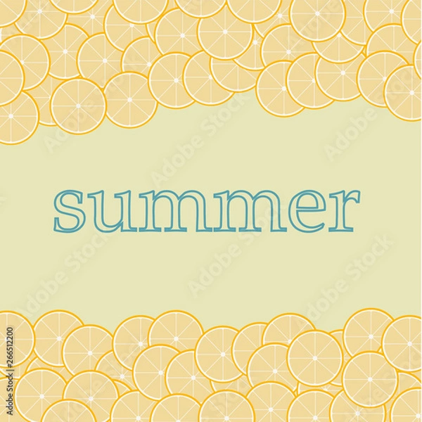 Fototapeta yellow background with many oranges, inscription summer