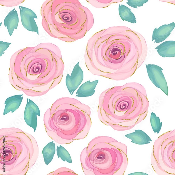 Fototapeta Floral seamless pattern with roses. Vector illustration. Watercolor style