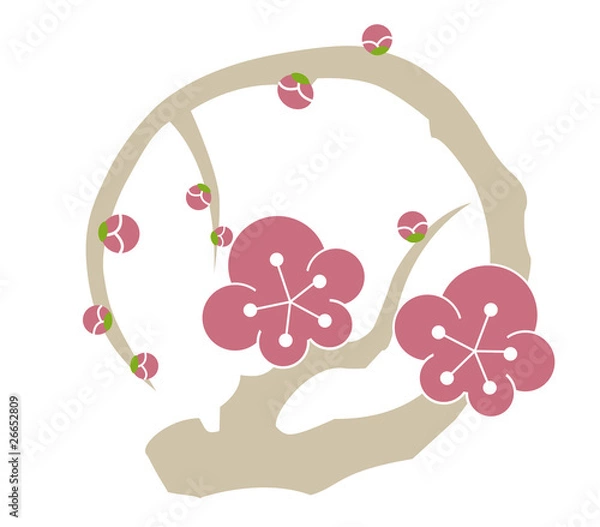 Obraz 枝付き梅の丸文