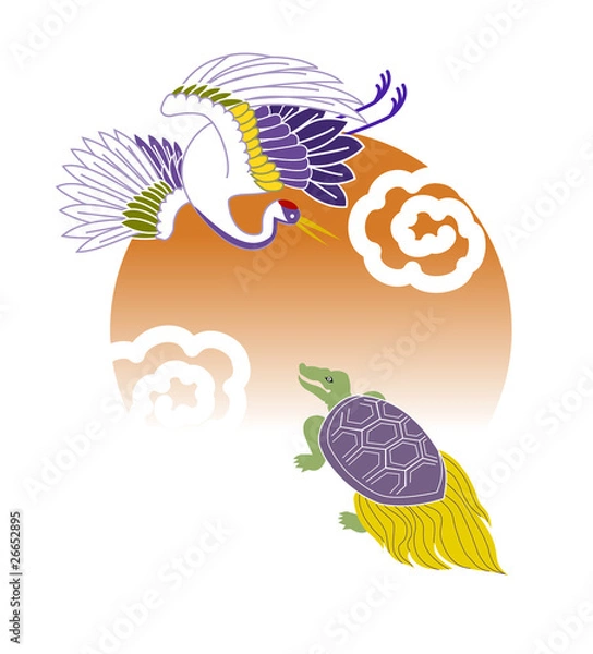 Fototapeta 鶴亀に初日