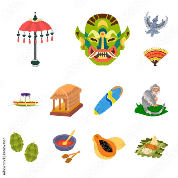 Fototapeta Isolated object of bali and indonesia icon. Set of bali and caribbean stock vector illustration.