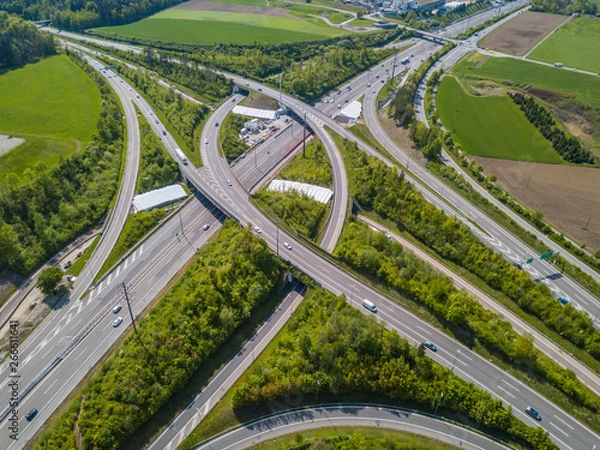 Fototapeta Aerial view of large highway intersection in Switzerland