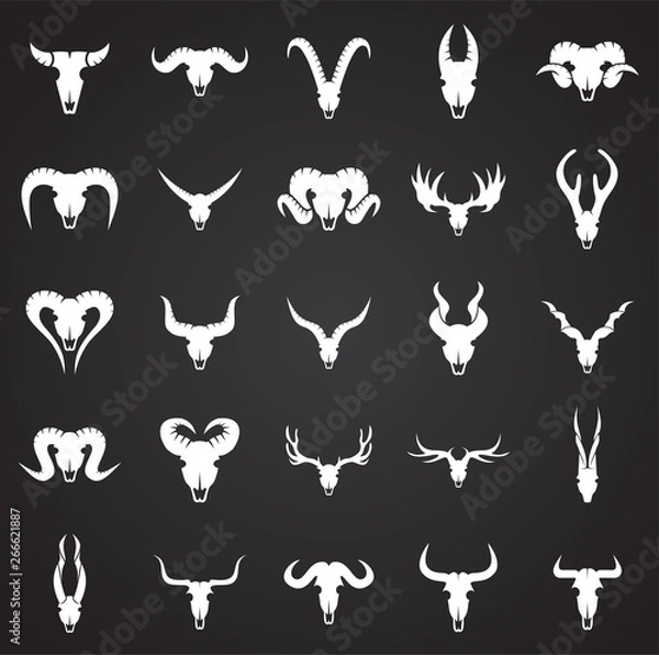 Fototapeta Animal skull icons set on black background for graphic and web design. Simple vector sign. Internet concept symbol for website button or mobile app.