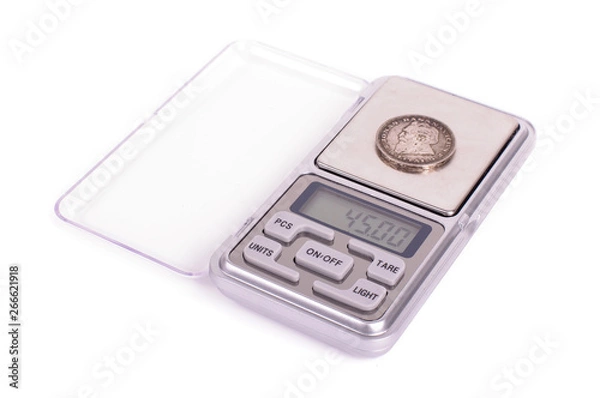 Fototapeta Digital high precision pocket scales isolated on the white background