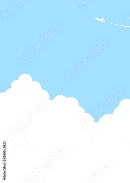 Obraz 青空と入道雲　飛行機雲　背景