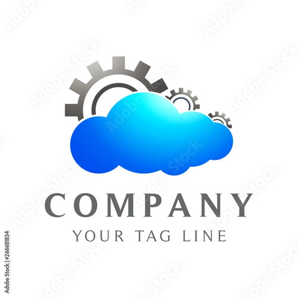 Fototapeta cloud logo with three circle gears above it
