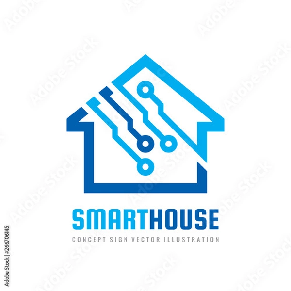 Fototapeta Smart house logo design template. Build vector sign. Home digital electronic technology icon. 