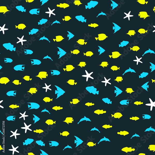 Fototapeta Underwater scene. Colorful fish groups in clean sea water. Seamless vector EPS 10 pattern.