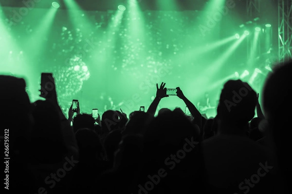 Fototapeta hands to the skies of people dancing and having fun at the live music concert