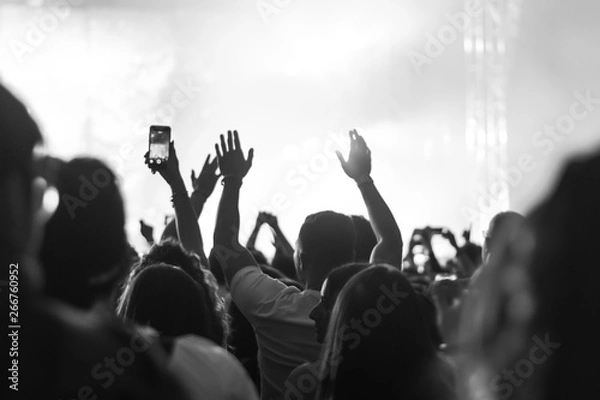 Fototapeta hands to the skies of people dancing and having fun at the live music concert