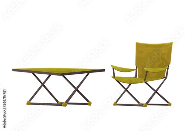Obraz Picnic chair and table isolated on white background