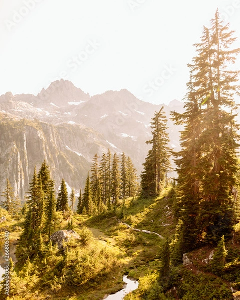 Obraz sunset over alpine mountain pond