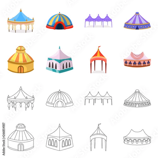 Obraz Vector design of roof and folding sign. Collection of roof and architecture stock vector illustration.